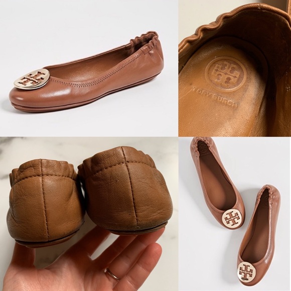 Tory Burch | Shoes | Tory Burchminnie Camel Gold Logo Travel Flats 6 | Poshmark